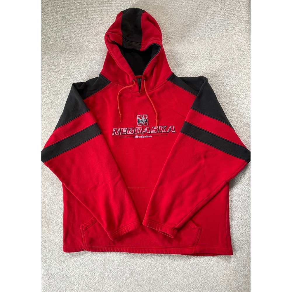 Active Mens Extra Large Nebraska Cornhuskers Hoodie Red Black Embroidered Logo